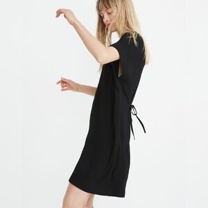 Madewell Women's Downtown Tie Back Black Drapey Swing T-Shirt Dress Small